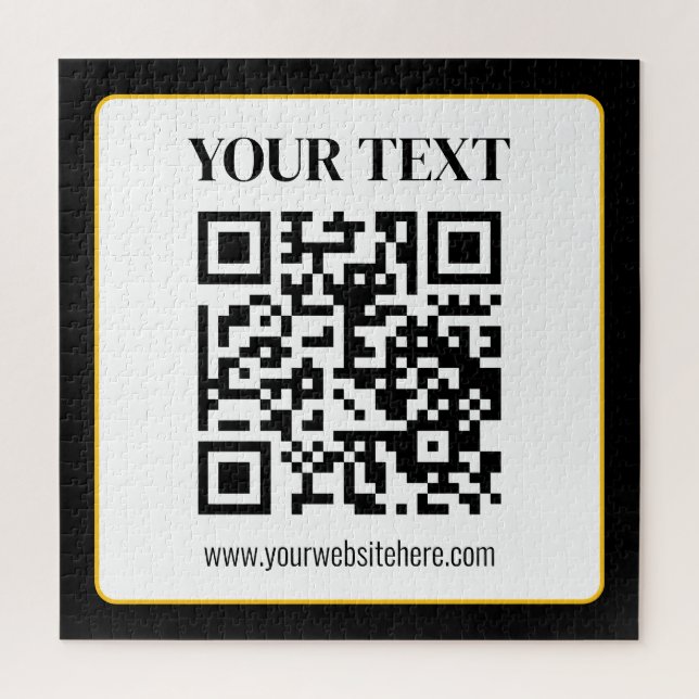 Geschäfts-QR-Code mit oberem und unterem Text, Sch Puzzle (Vertikal)