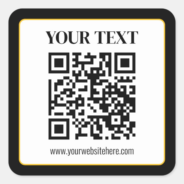 Geschäfts-QR-Code mit oberem und unterem Text, Sch Quadratischer Aufkleber (Vorderseite)