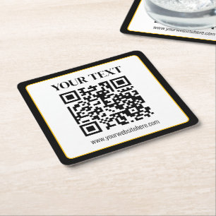 Geschäfts-QR-Code mit oberem und unterem Text, Sch Rechteckiger Pappuntersetzer