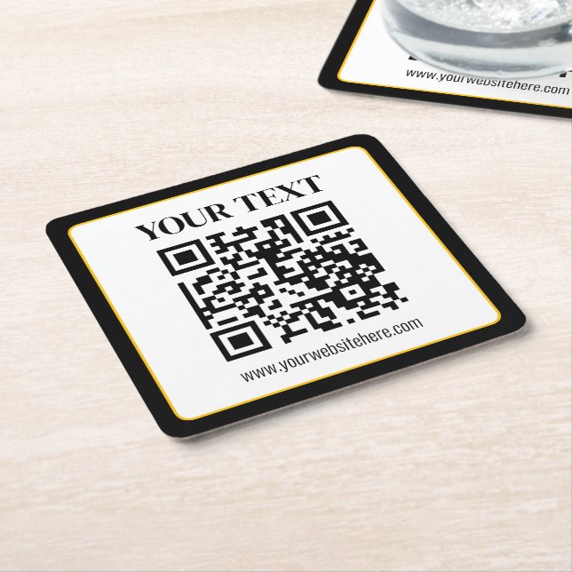 Geschäfts-QR-Code mit oberem und unterem Text, Sch Rechteckiger Pappuntersetzer (angewinkelt)