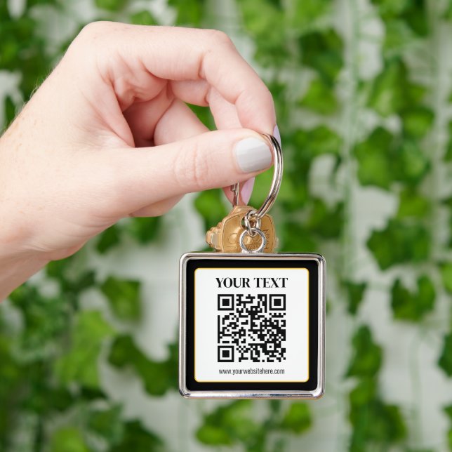 Geschäfts-QR-Code mit oberem und unterem Text, Sch Schlüsselanhänger (Hand)