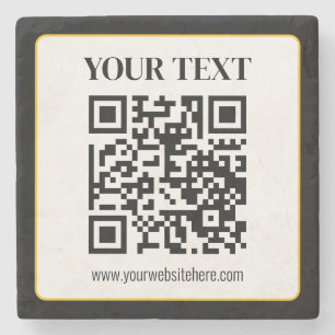Geschäfts-QR-Code mit oberem und unterem Text, Sch Steinuntersetzer