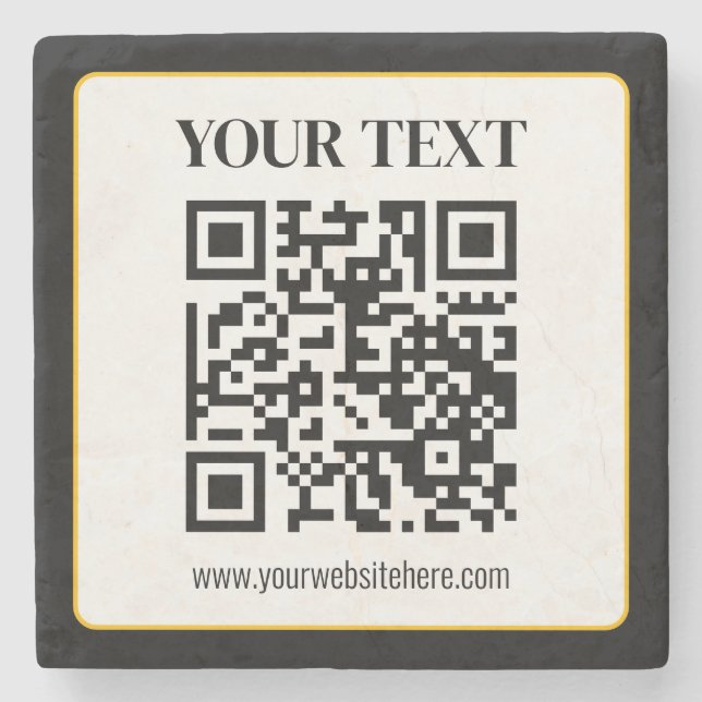 Geschäfts-QR-Code mit oberem und unterem Text, Sch Steinuntersetzer (Vorderseite)