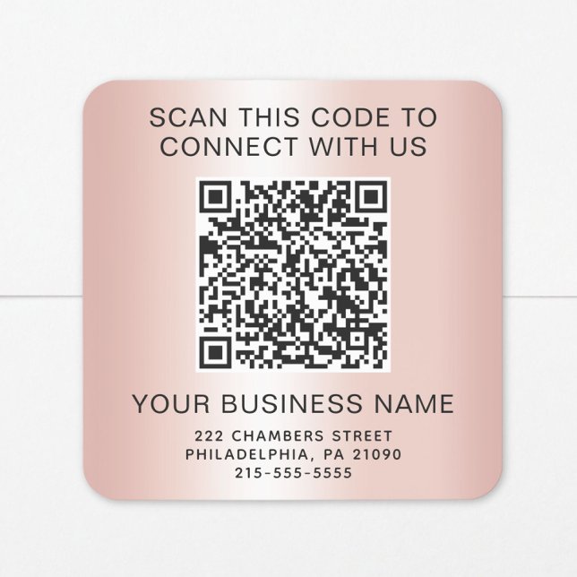 Geschäfts-QR-Code Roségold Quadratischer Aufkleber (Von Creator hochgeladen)