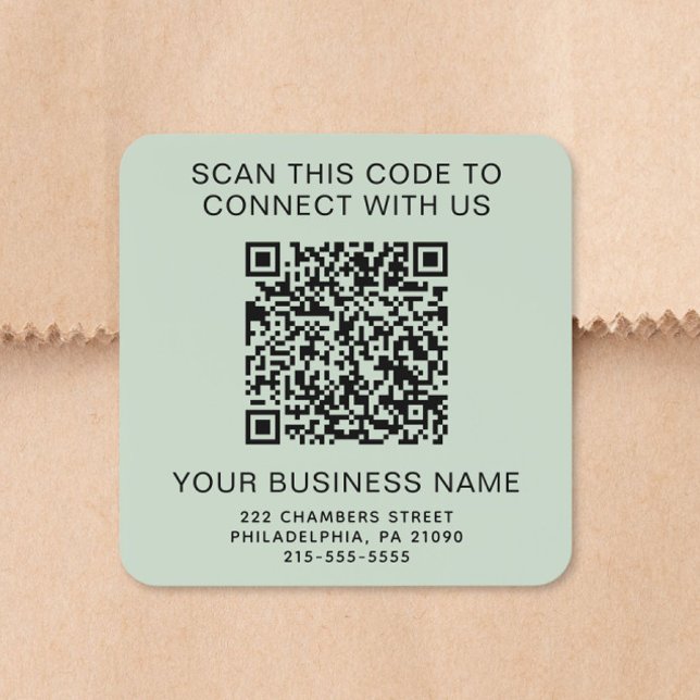 Geschäfts-QR-Code Sage Grün Quadratischer Aufkleber (Business QR Code Sage Green Square Sticker)