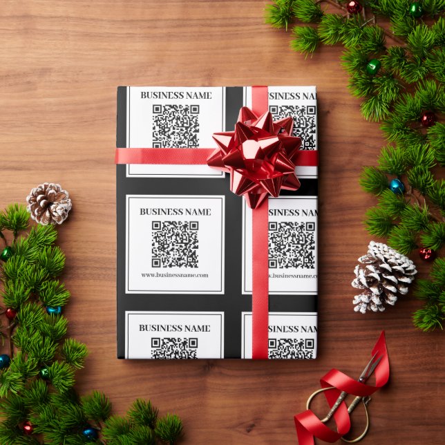 Geschäfts-QR-Code | Schwarz & Weiß Geschenkpapier (Feiertagsgeschenk)