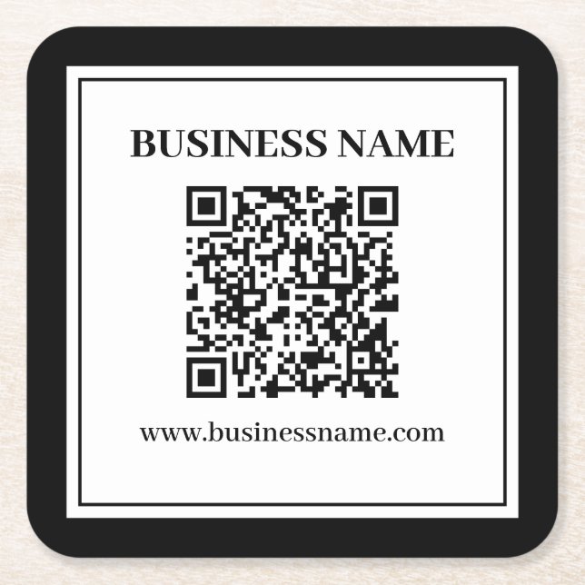 Geschäfts-QR-Code | Schwarz & Weiß Rechteckiger Pappuntersetzer (Vorderseite)