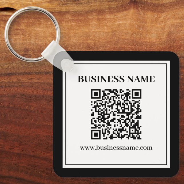 Geschäfts-QR-Code | Schwarz & Weiß Schlüsselanhänger (Vorderseite)
