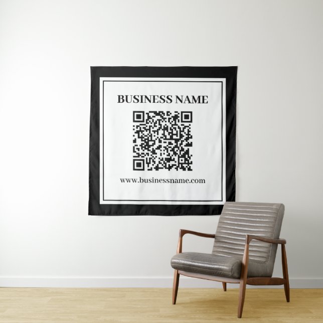 Geschäfts-QR-Code | Schwarz & Weiß Wandteppich (Beispiel)