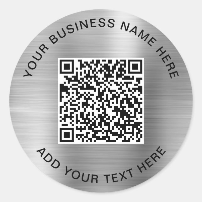 Geschäfts-QR-Code Silber Runder Aufkleber (Vorderseite)