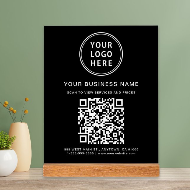Geschäfts-QR-Code und Logo Schwarz Acrylschild (Von Creator hochgeladen)
