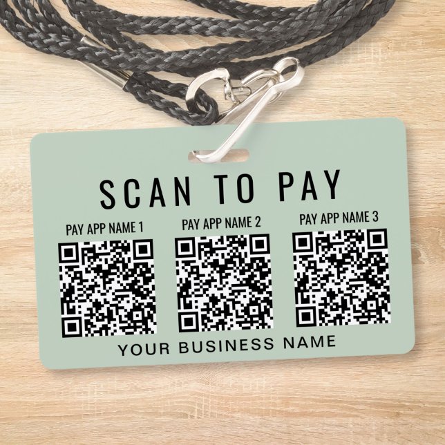 Geschäfts-Scan-to-Pay-3-QR-Codes-Sage-Grün Ausweis (Business Scan to Pay 3 QR Codes Sage Green Badge)