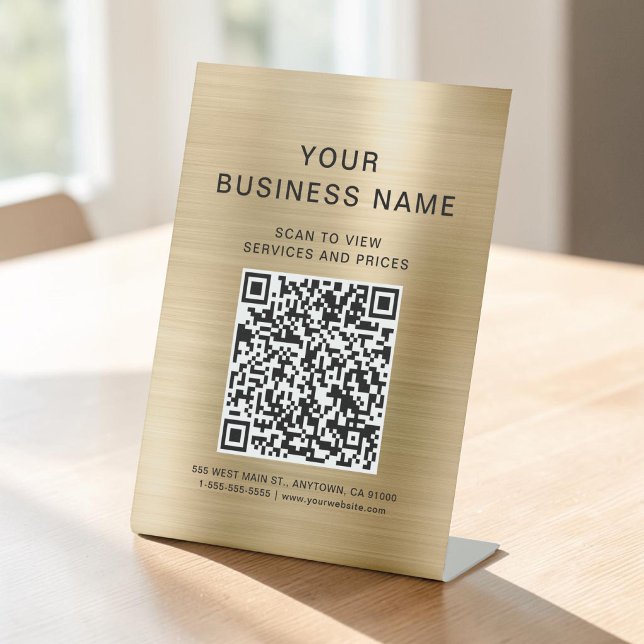 Geschäfts-Scan zum Verbinden Gold QR-Code Sockelschild (Business Scan To Connect Gold QR Code Pedestal Sign)