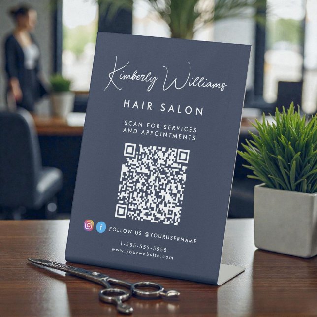 Geschäfts-Signatur-Schrift-Monogramm QR-Code Sockelschild (Business Signature Script Monogram QR Code Pedestal Sign)