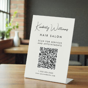 Geschäfts-Signatur-Schrift-QR-Code Creme Sockelschild