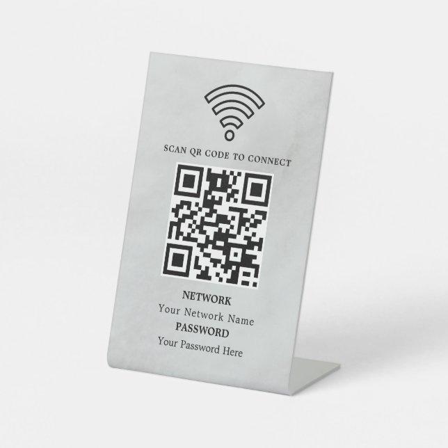 Geschäfts-WLAN-Netzwerk-QR-Code personalisiert Sockelschild (Vorderseite)