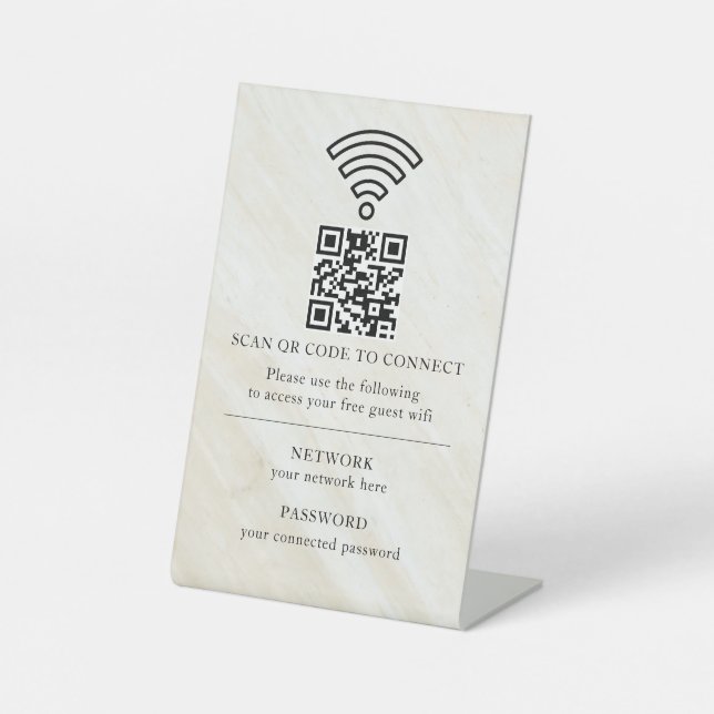 Geschäfts-WLAN-Netzwerk-QR-Code personalisiert Sockelschild (Vorderseite)