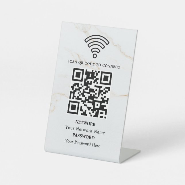 Geschäfts-WLAN-Netzwerk-QR-Code personalisiert Sockelschild (Vorderseite)