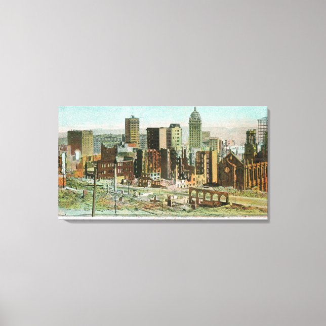 Geschäftsbereich in Ruinen nach Feuer Leinwanddruck (Vorderseite)