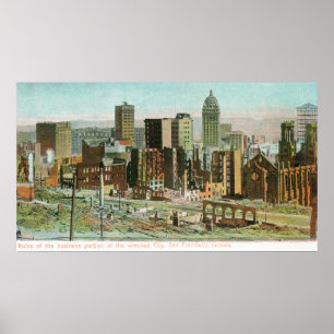 Geschäftsbereich in Ruinen nach Feuer Poster