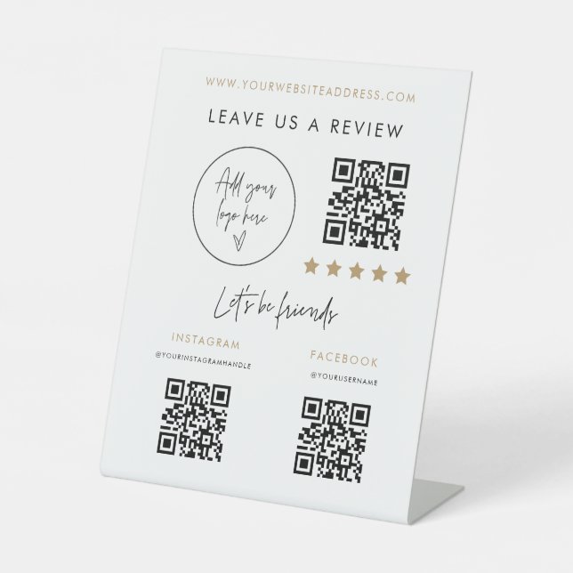 Geschäftsbewertungs-QR-Code-Socials-Podest-Scan-Sc Sockelschild (Vorderseite)