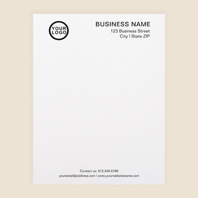 Geschäftsbriefkopf Vorlage Klassisch Weiß Briefbogen (Stylishly Personalize with Your Custom Logo, Business Name & Contact Information.)