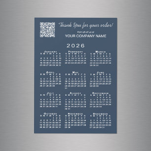 Geschäftsdanken QR Code 2026 Calendar Navy Magnetkarte