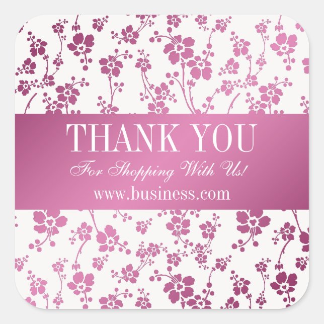 Geschäftsdanken: Salon Floral Pink Quadratischer Aufkleber (Vorderseite)