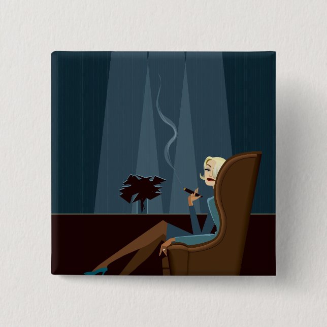 Geschäftsfrau-rauchende Zigarre Button (Vorderseite)