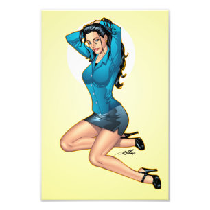 Geschäftsfrau zieht sich die Haare hoch und macht  Fotodruck