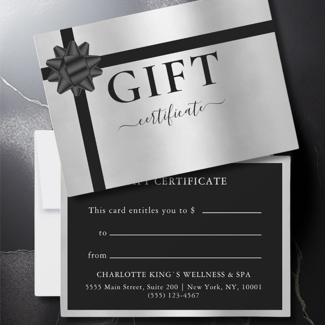 GESCHÄFTSGIFT-ZERTIFIKATOR SILVER | Modern | Band (BUSINESS GIFT CERTIFICATE | modern, minimal, ribbon. Black & Silver.)