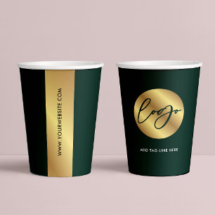 Geschäftsgrünes und goldenes Logo Markenunternehme Pappbecher
