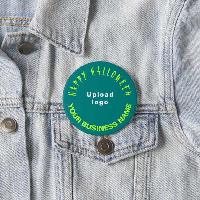 GeschäftsHalloween-Gruß auf Aquamarine Grüne Runde Button (Beispiel)