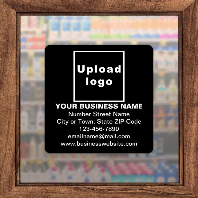 Geschäftsinformation zu Black Large Square Vinyl Aufkleber (Advertise your business. Your business brand on black square vinyl sticker.)