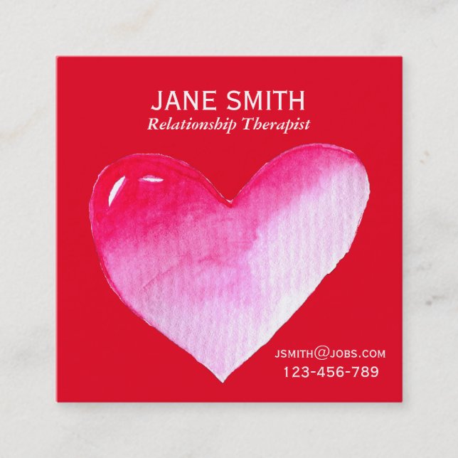 Geschäftskarte für Herzkontakte Therapist Quadratische Visitenkarte (Vorderseite)