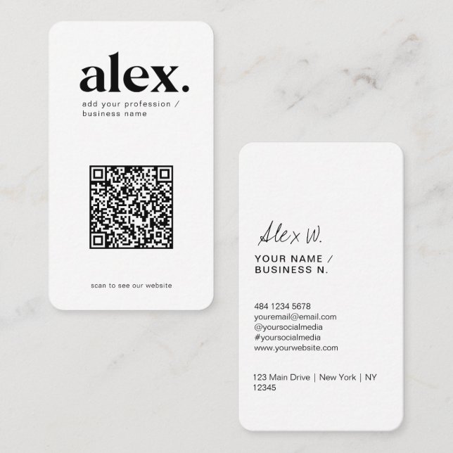 Geschäftskarte für moderne schwarz-weiße QR-Logos Visitenkarte (Vorne/Hinten)