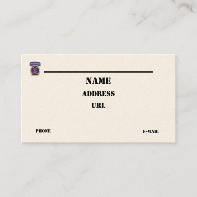 Geschäftskarte für Patches der 10. Mountain Divisi Visitenkarte (Vorderseite)