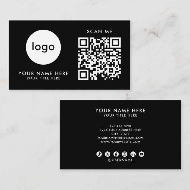 Geschäftskarten-QR-Code-Logo Moderne schwarze Gest Visitenkarte (Vorne/Hinten)