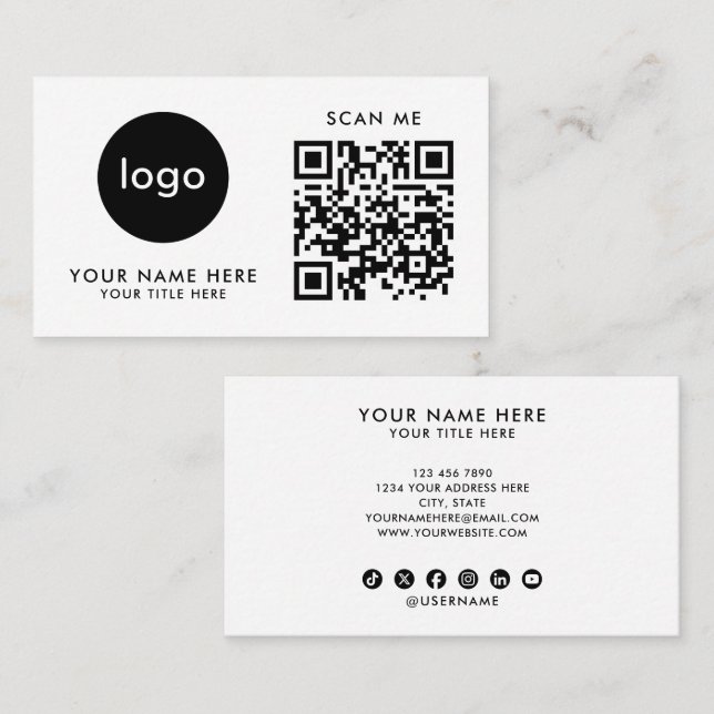 Geschäftskarten-QR-Code-Logo Moderne weiße Gestalt Visitenkarte (Vorne/Hinten)