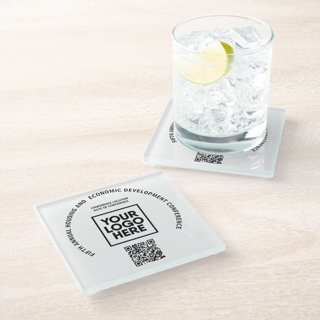 Geschäftskonferenz Individuelles Logo QR-Code  Glasuntersetzer (Von Creator hochgeladen)