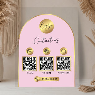 Geschäftskontaktinfos Pink & Gold Logo QR-Code Acrylschild