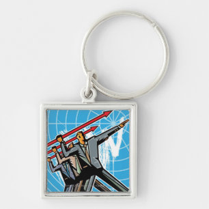 Geschäftsleute, die Pfeilzeichen werfen Schlüsselanhänger