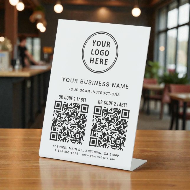 Geschäftslogo 2 QR-Codes Sockelschild (Business Logo 2 QR Codes Pedestal Sign)