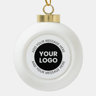 Geschäftslogo & bearbeitbarer Text Weiß & Schwarz Keramik Kugel-Ornament
