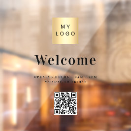 Geschäftslogo Begrüßungszeiten QR-Code Fensteraufkleber