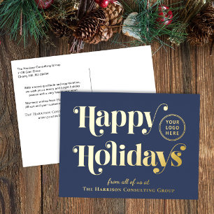 Geschäftslogo Blau Weihnachten Gold Folien Feiertagspostkarte