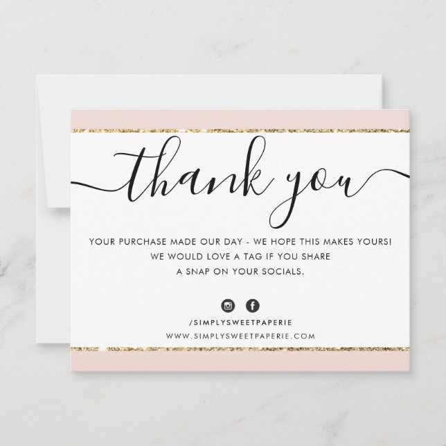 GESCHÄFTSLOGO DANK IHNEN eleganten rosa goldenen G Dankeskarte (Vorderseite)