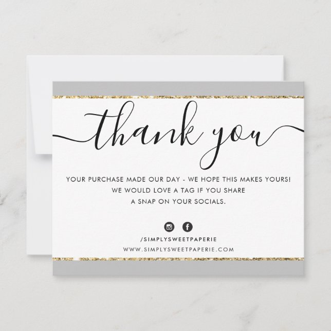 GESCHÄFTSLOGO DANK IHNEN eleganter Graugold-Glitze Dankeskarte (Vorderseite)