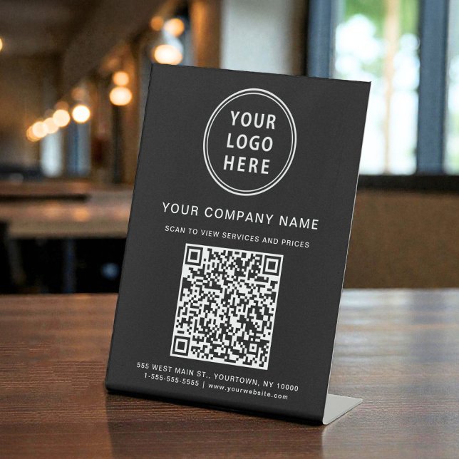 Geschäftslogo Erstellen Sie Ihren QR-Code Schwarz Sockelschild (Business Logo Create Your QR Code Black Pedestal Sign)