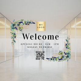 Geschäftslogo Eucalyptus Begrüßung QR-Code Fensteraufkleber